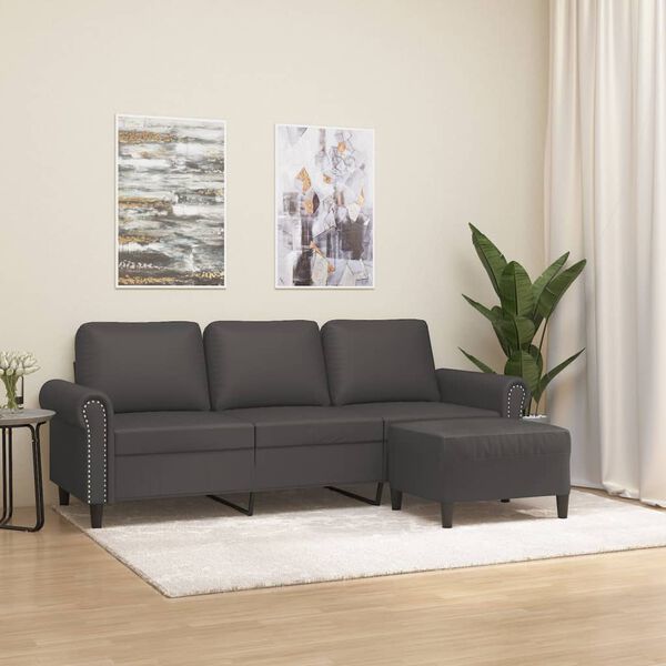 vidaXL Trivietė sofa su pakoja, pilkos spalvos, 180cm, dirbtinė oda