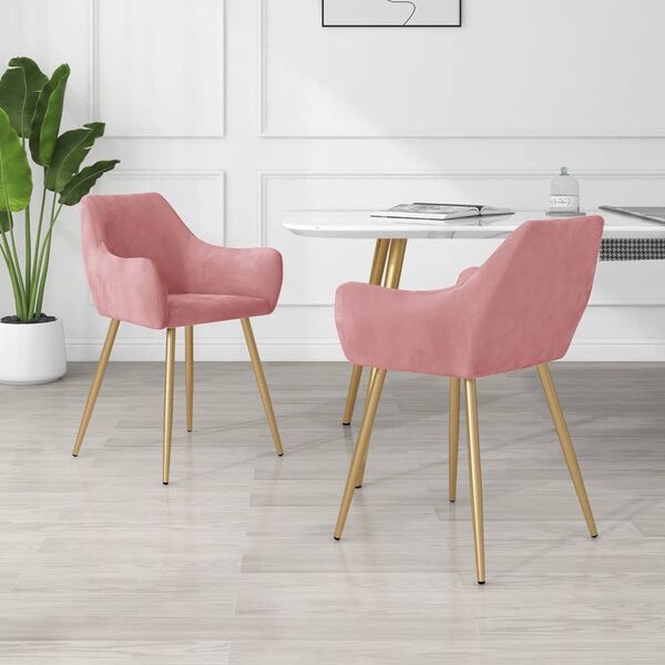 vidaXL Valgomojo kėdės, 2vnt., rožinės spalvos, aksomas