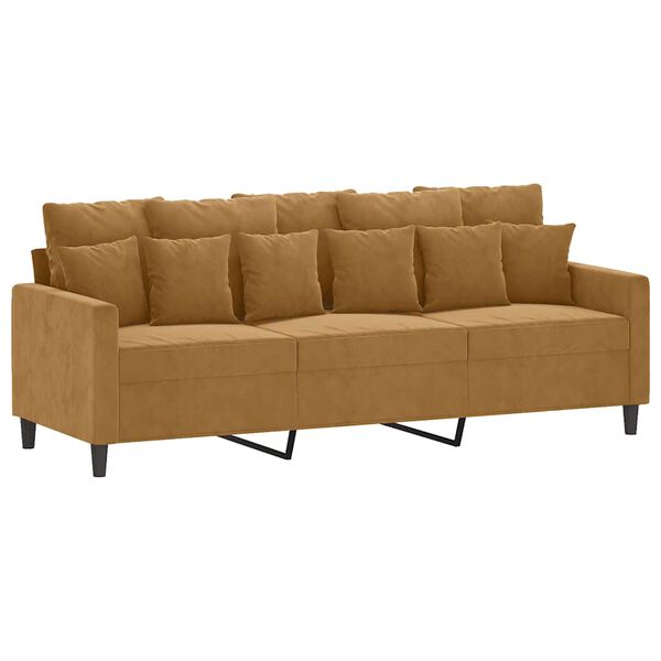 vidaXL Trivietė sofa, rudos spalvos, 180cm, aksomas