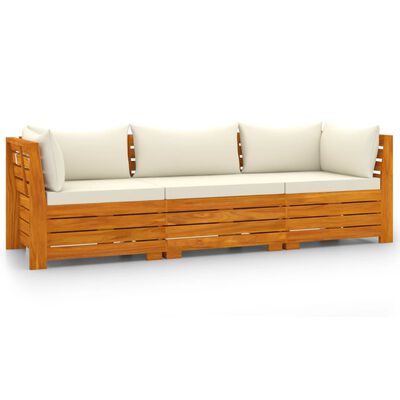 vidaXL Trivietė sodo sofa su pagalvėlėmis, akacijos medienos masyvas