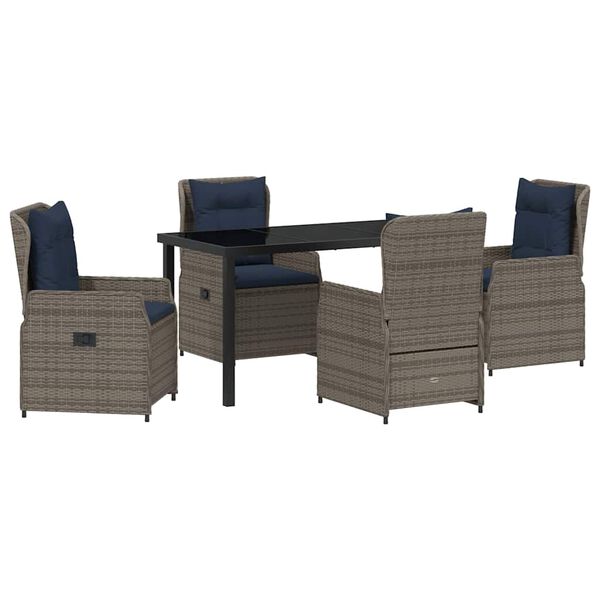 vidaXL Sodo valgomojo komplektas 5 pcs Pilka Poli ratanas