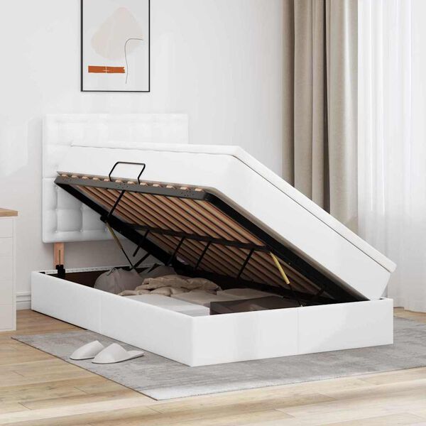 vidaXL Lova su daiktų laikymo vieta ir LED su LED Balta 120 x 190 cm