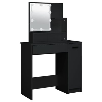 vidaXL Kosmetinio staliuko su LED komplektas, juodas, apdirbta mediena