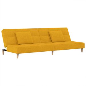 vidaXL Dvivietė sofa-lova su dvejomis pagalvėmis, geltona, audinys