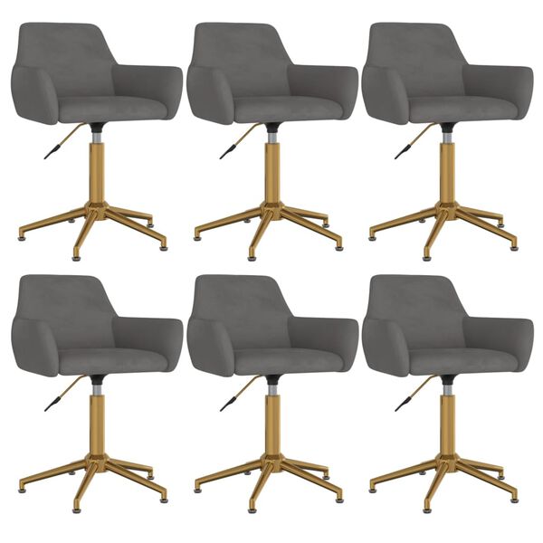 vidaXL Pasukamos valgomojo kėdės, 6vnt., tamsiai pilkos, aksomas