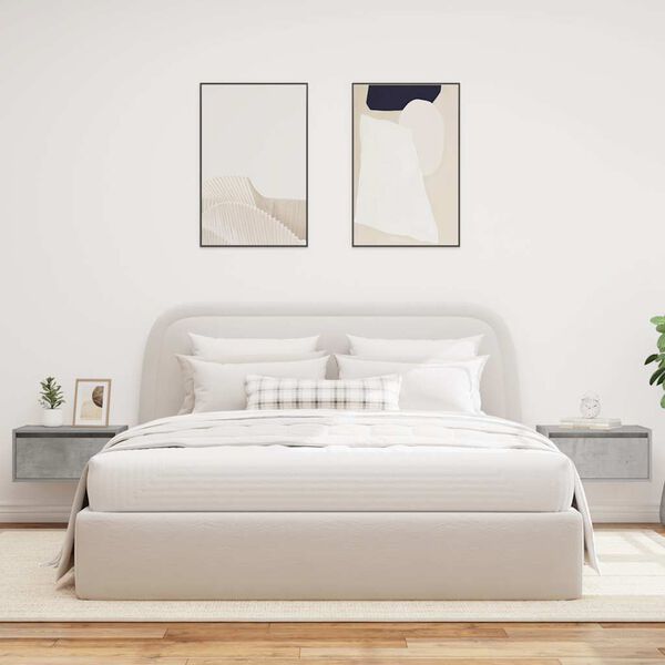 vidaXL Sieninės naktinės spintelės su LED, 2vnt., betono pilkos