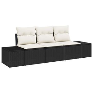vidaXL Sodo Sofų Rinkinys 3 pcs Juoda ir kreminė poliratanas