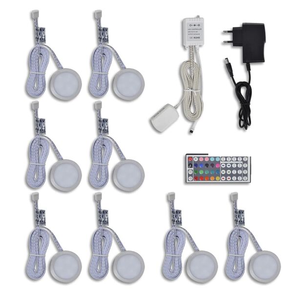 8 Apvalūs Lipdomi LED &Scaron;viestuvai Spintelėms, Komplektas