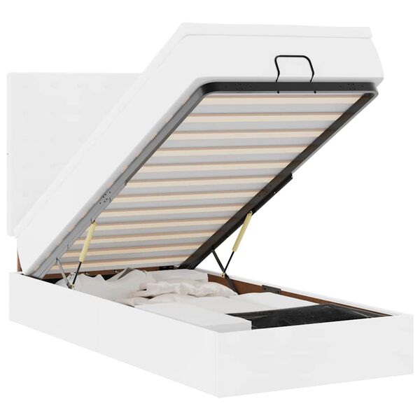 vidaXL Osmanų lova su čiužiniu, baltas, 100x200cm, dirbtinė oda