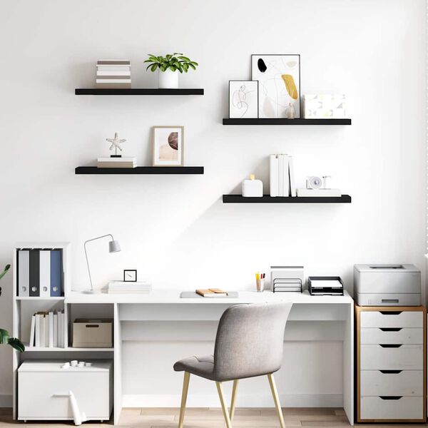 vidaXL Pakabinamos lentynos, 4vnt., juodos, 80x23,5x3,8cm, MDF