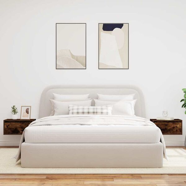 vidaXL Sieninės naktinės spintelės su LED, 2vnt., dūminio ąžuolo