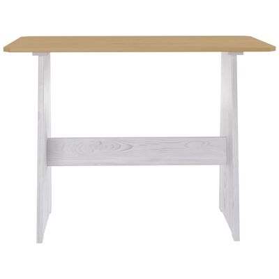 vidaXL Valgomojo stalas su suoliuku, medaus rudi/balti, pušies masyvas