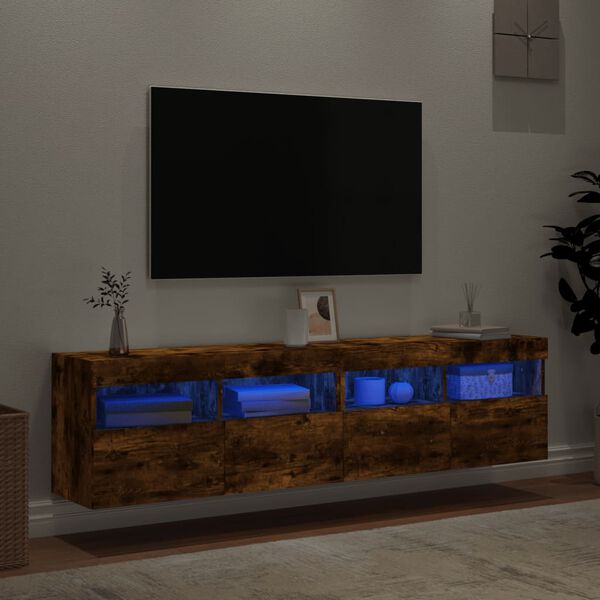 vidaXL Sieninės TV spintelės su LED, 2vnt., dūminės ąžuolo, 80x30x40cm