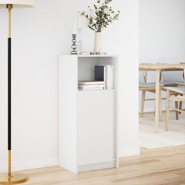 vidaXL &Scaron;oninė spintelė su LED, balta, 42,5x34x100cm, apdirbta mediena