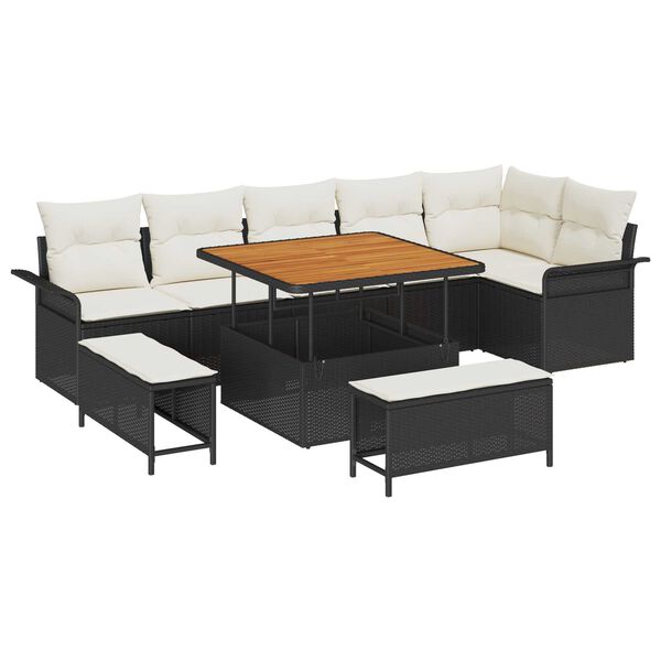 vidaXL Sodo Sofų Rinkinys 9 pcs Juoda ir kreminė 100 x 100 x 71 cm