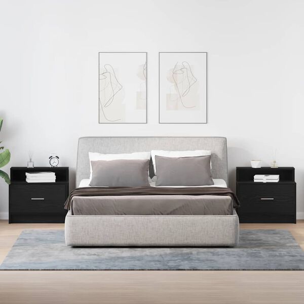 vidaXL Naktinės spintelės su stalčiumi, 2vnt., juoda, 51x31x47cm