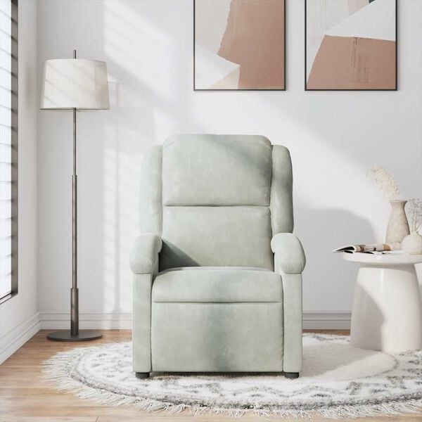 vidaXL Atlošiamas masažinis krėslas, šviesiai pilkos spalvos, aksomas