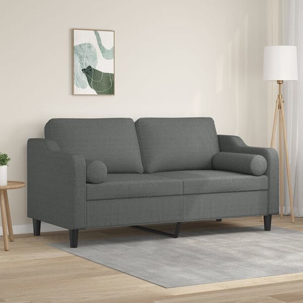 vidaXL Dvivietė sofa su pagalvėlėmis, tamsiai pilka, 140cm, audinys