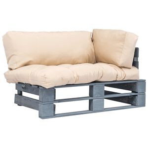 vidaXL Sodo sofa i&scaron; palečių su smėlio pagalvėlėmis, pu&scaron;ies mediena