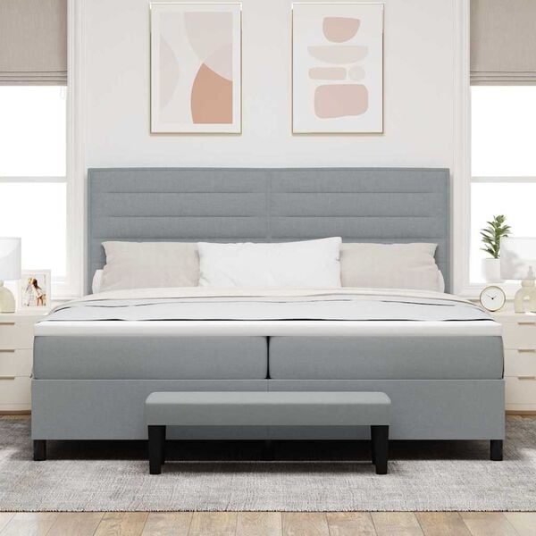 vidaXL Kiemas lova su čiužiniu &Scaron;viesiai pilka 200 x 200 cm audinys