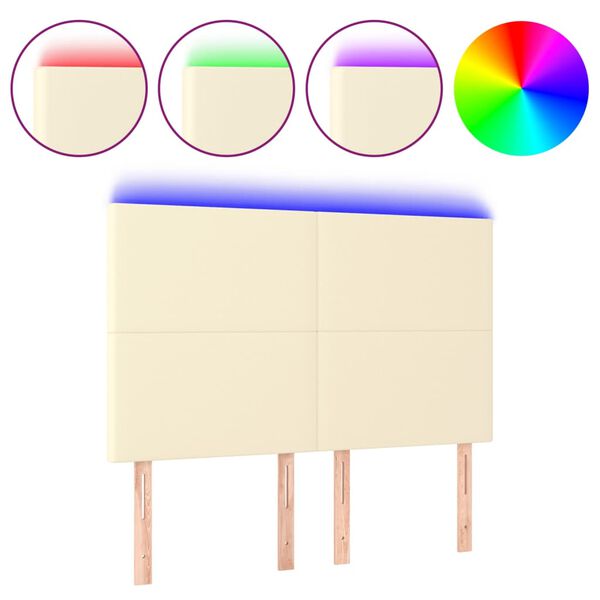 vidaXL Galvūgalis su LED, kreminės spalvos, 144x5x118/128 cm