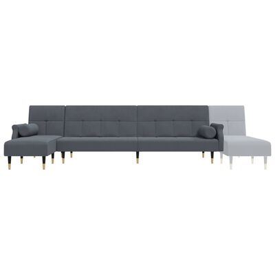 vidaXL L formos sofa-lova, tamsiai pilka, 271x140x70cm, aksomas