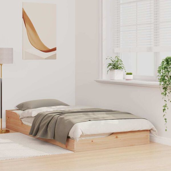 vidaXL Lovos rėmas Ruda 75 x 190 cm Kietos pu&scaron;ies mediena