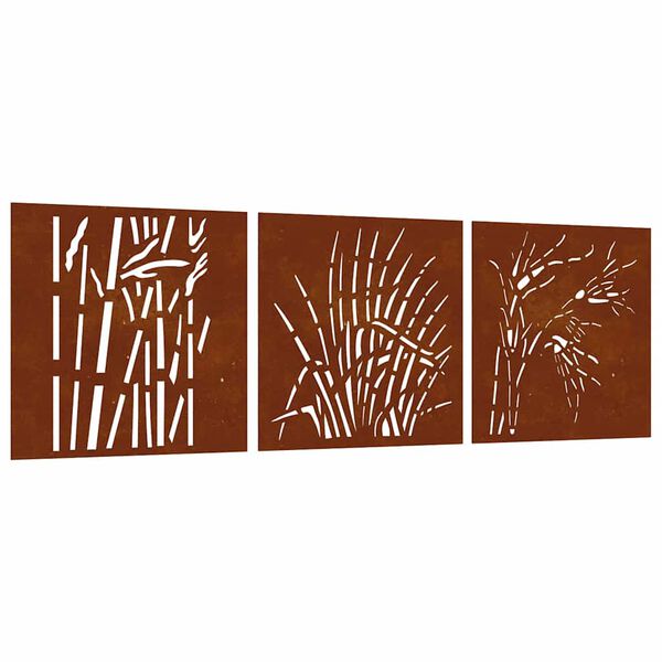 vidaXL Sodo sienos dekoracija, 3 dalių, 55x55cm, corten plienas