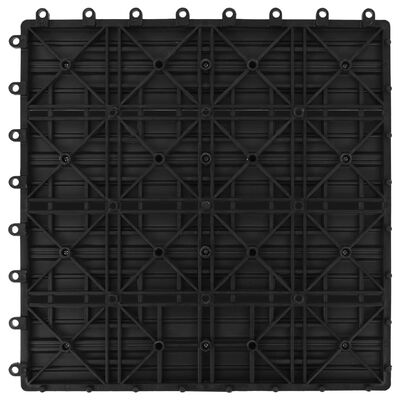 vidaXL Grindų plytelės, 11vnt., juodos spalvos, 30x30cm, 1m², WPC