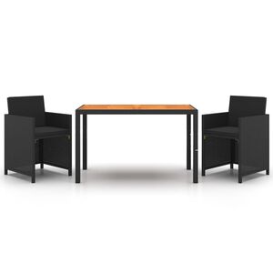 vidaXL Sodo komplektas su pagalvėlėmis, 3 dalių, juodas, poliratanas