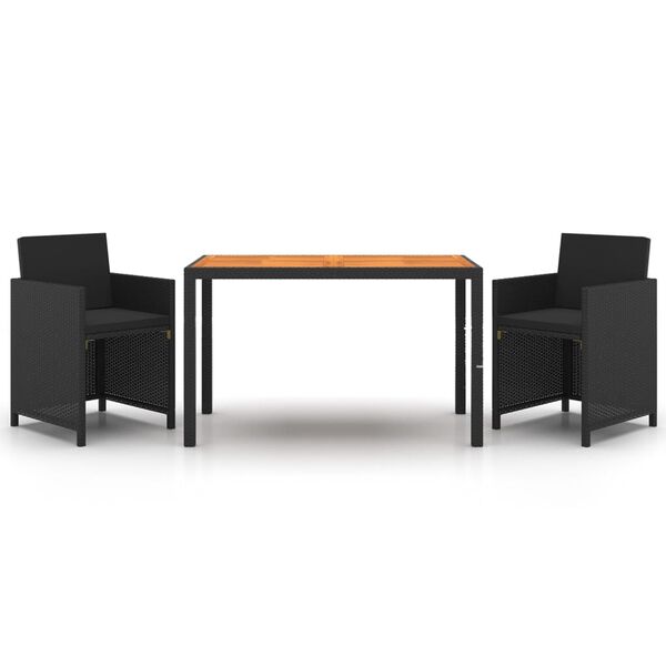 vidaXL Sodo komplektas su pagalvėlėmis, 3 dalių, juodas, poliratanas