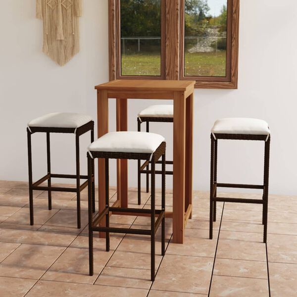 vidaXL Sodo baro baldų komplektas su pagalvėlėmis, 5 dalių, rudas