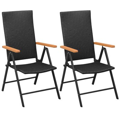 vidaXL Sudedamos sodo kėdės, 2 vnt., poliratanas, juodos