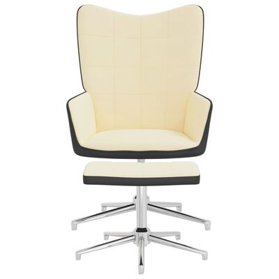 vidaXL Poilsio kėdė su pakoja, kreminės baltos spalvos, aksomas ir PVC