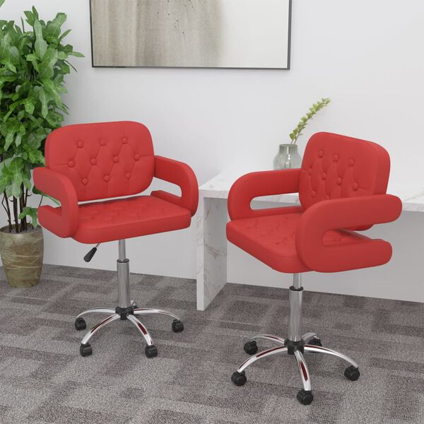 vidaXL Pasukamos valgomojo kėdės, 2vnt., vyno raudonos, dirbtinė oda