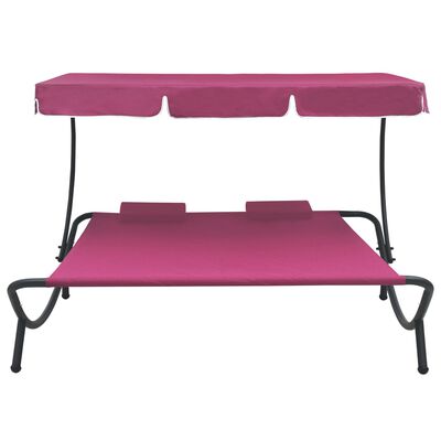 vidaXL Lauko poilsio gultas su stogeliu ir pagalvėmis, rožinės spalvos