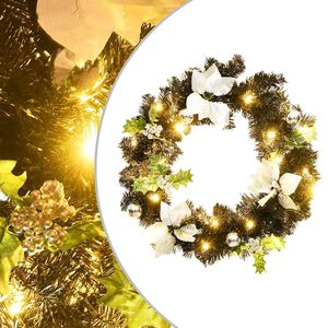 vidaXL Kalėdinis vainikas su LED lemputėmis, juodos spalvos, 60cm, PVC