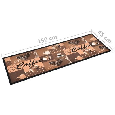 vidaXL Virtuvės kilimas, rudas, 45x150cm, plaunamas, užrašai Coffee