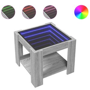 vidaXL Kavos staliukas su LED, pilkas ąžuolo, 53x53x45cm, mediena