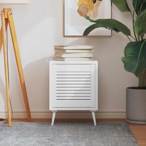 vidaXL Spintelės durelės, baltos, 39,5x39,4cm, pu&scaron;is, žaliuzių dizaino