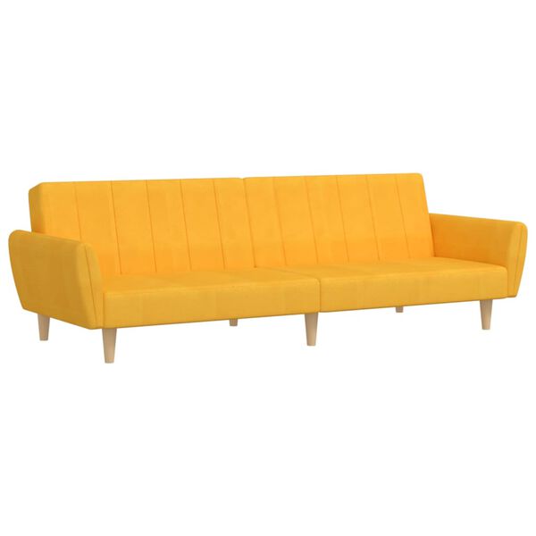 vidaXL Dvivietė sofa-lova, geltonos spalvos, audinys