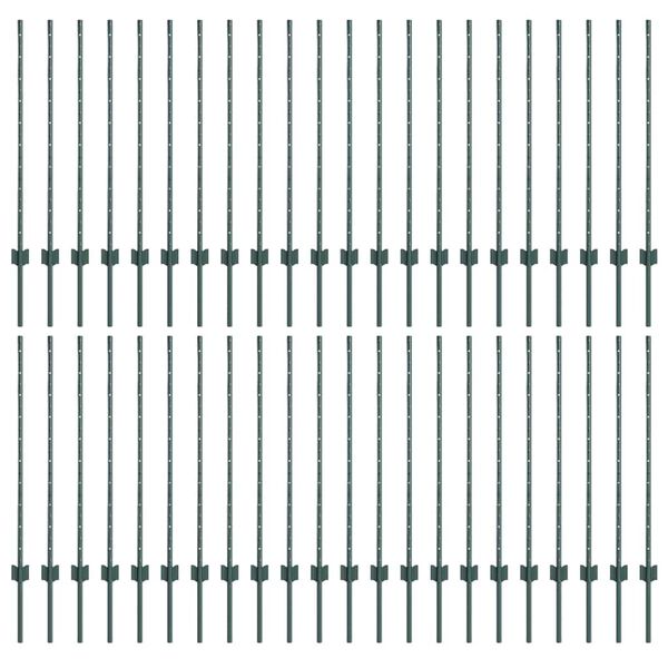 vidaXL Tvorelių stulpai 44 pcs Žalia 140 cm Plienas