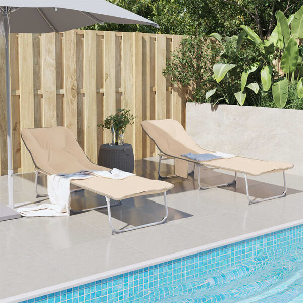 vidaXL Sulankstomas saulės gultas, smėlio spalvos, audinys