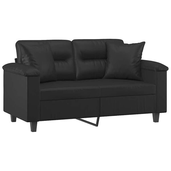 vidaXL Dvivietė sofa su pagalvėmis, juoda, 120cm, dirbtinė oda