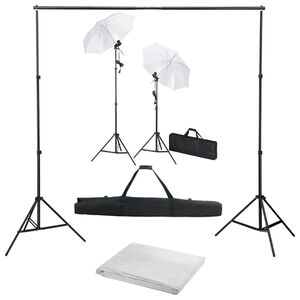 vidaXL Fotostudijos komplektas su fonu, &scaron;viestuvais ir skėčiais