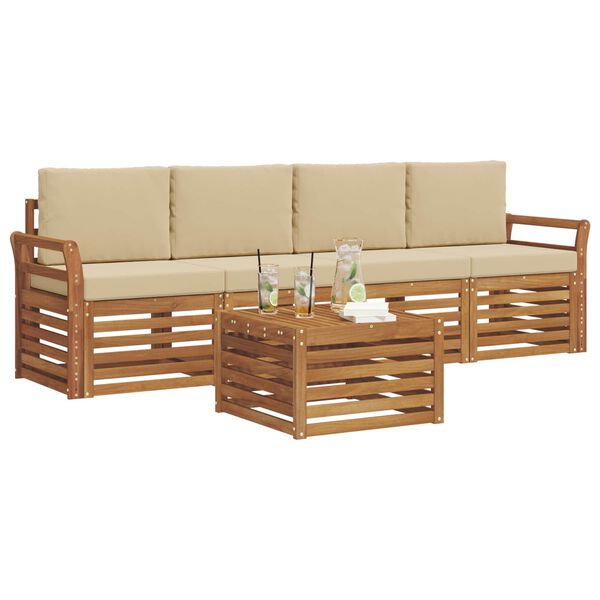 vidaXL Sofų komplektai su pagalve 5 pcs Natūralus ir bežinis