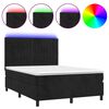 vidaXL Lova su spyruoklėmis/čiužiniu/LED, juoda, 140x190cm, aksomas