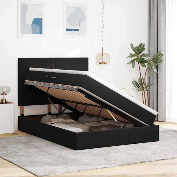 vidaXL Lova su daiktų laikymo vieta ir LED Juoda 140 x 190 cm Aksomas