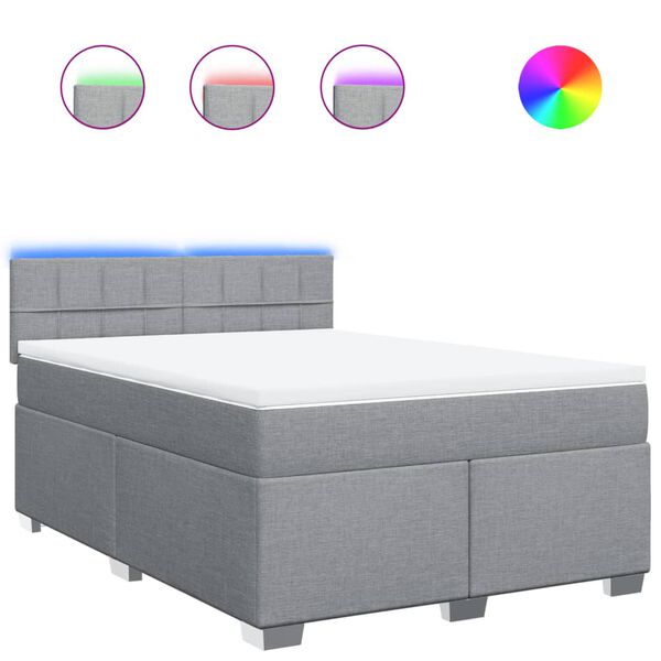 vidaXL Lova su spyruoklėmis ir čiužiniu, pilka, 140x200cm, audinys