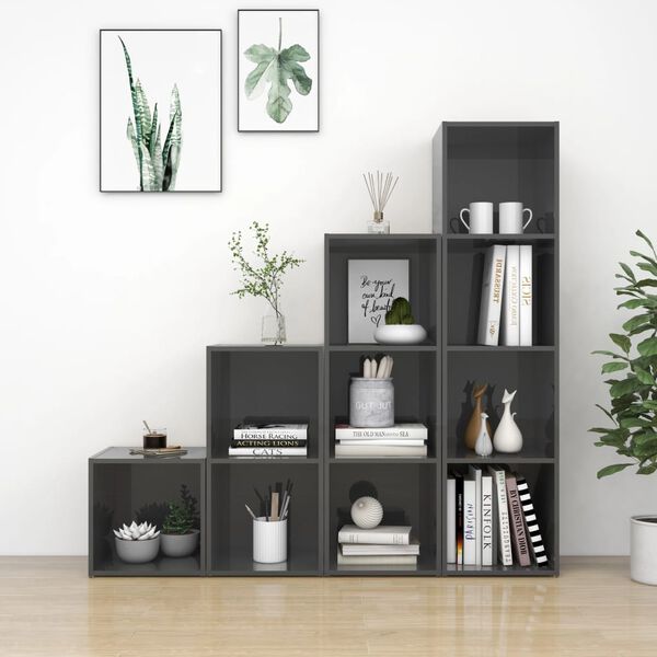 vidaXL Televizoriaus spintelių komplektas, 4 dalių, pilkas, mediena